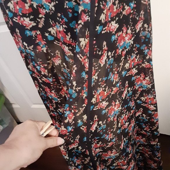 Forever 21 black floral maxi skirt  Ribbon Yoke Details - Picture 8 of 13
